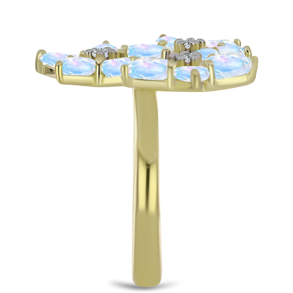 Inel din Argint 925 Placat cu Aur ( 3.76 grame ) cu Piatra Lunii Curcubeu și Topaz Alb 2.76 Carate 4 