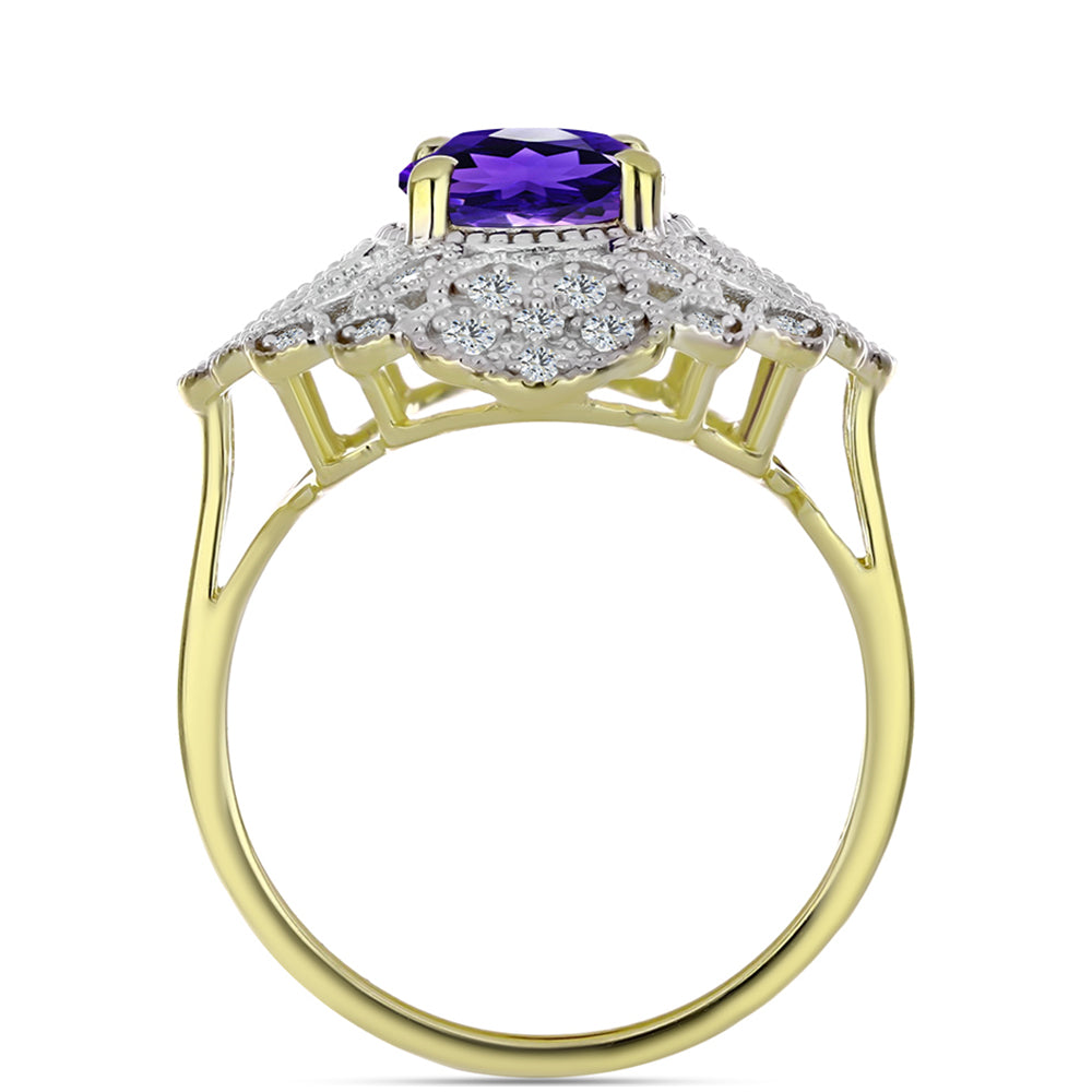 Inel din Argint 925 Placat cu Aur ( 4.65 grame ) cu Ametist Marocan și Topaz Alb 2.98 Carate