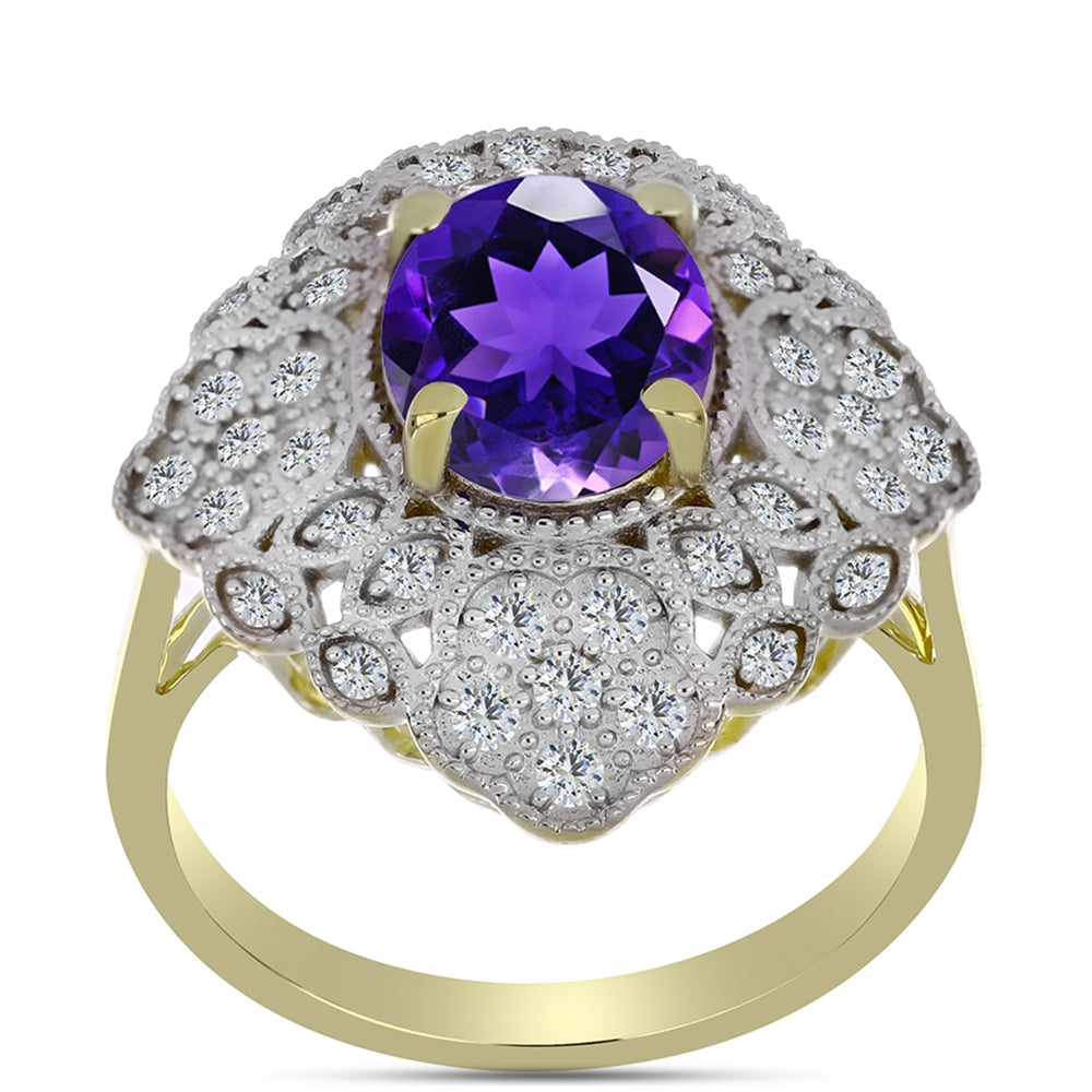 Inel din Argint 925 Placat cu Aur ( 4.65 grame ) cu Ametist Marocan și Topaz Alb 2.98 Carate