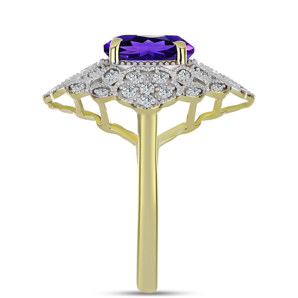 Inel din Argint 925 Placat cu Aur ( 4.65 grame ) cu Ametist Marocan și Topaz Alb 2.98 Carate 4 