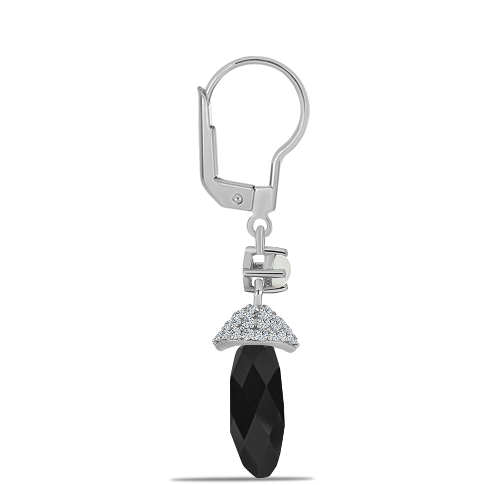 Cercei din Argint 925 ( 2.16 grame ) cu Obsidian și Perlă de Apă Dulce Albă 10.17 Carate 2 