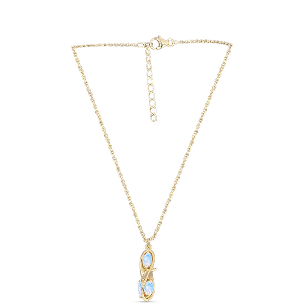 Colier din Argint 925 Placat cu Aur ( 3.46 grame ) cu Piatra Lunii Curcubeu 1.42 Carate 1 