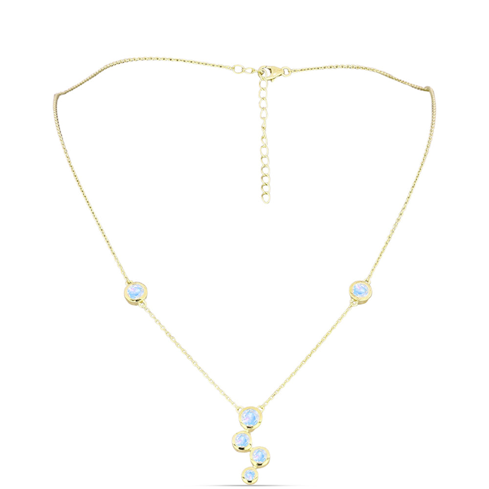 Colier din Argint 925 Placat cu Aur ( 5.1 grame ) cu Piatra Lunii Curcubeu 2.17 Carate