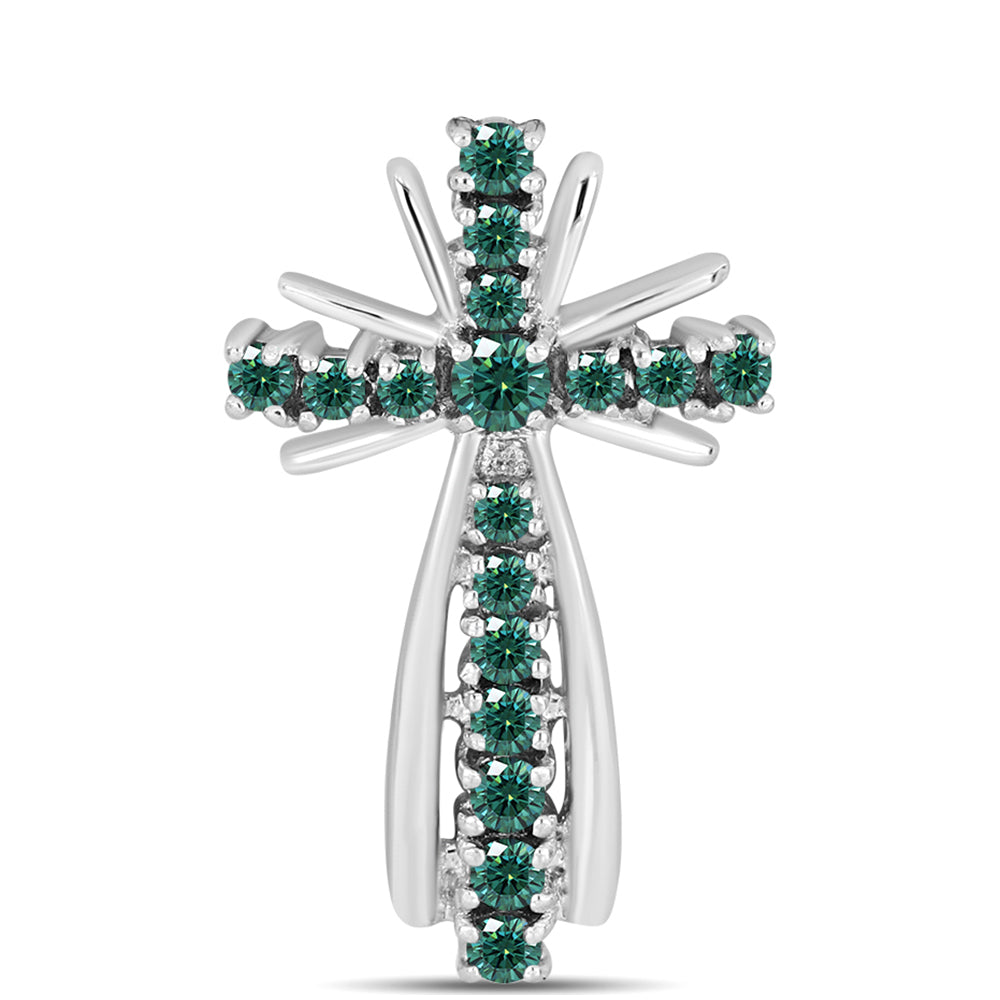 Cruce Pandantiv din Argint 925 ( 1.47 grame ) cu Moissanite verde-albăstrui marin 0.42 Carate
