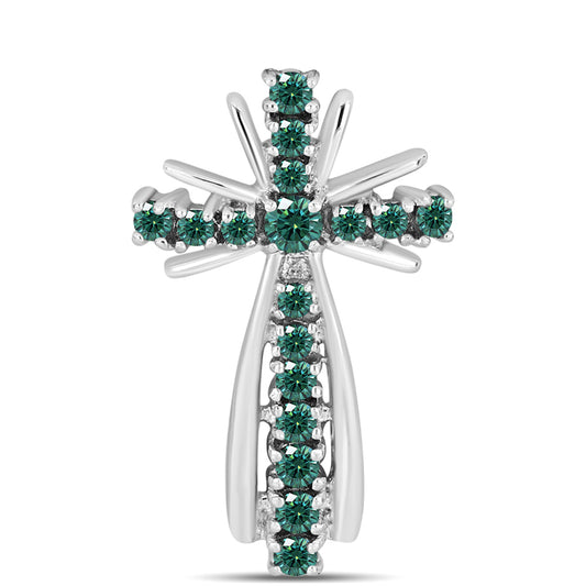 Cruce Pandantiv din Argint 925 ( 1.47 grame ) cu Moissanite verde-albăstrui marin 0.42 Carate