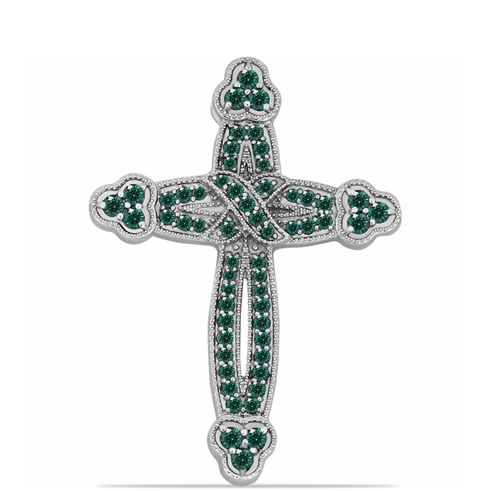 Cruce Pandantiv din Argint 925 ( 4.18 grame ) cu Moissanite verde-albăstrui marin 0.92 Carate 1 