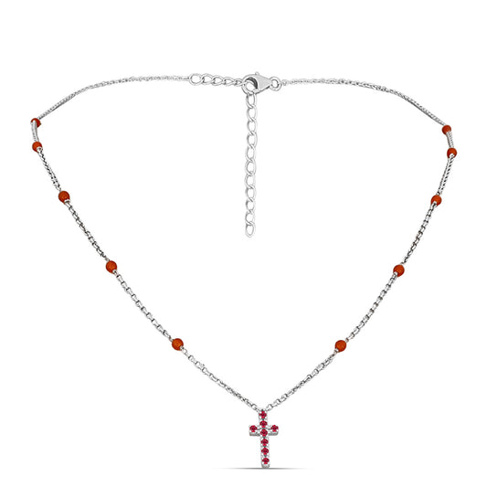 Cruce Colier din Argint 925 ( 3.82 grame ) cu Rubin Malagasy și Carneol 2.18 Carate