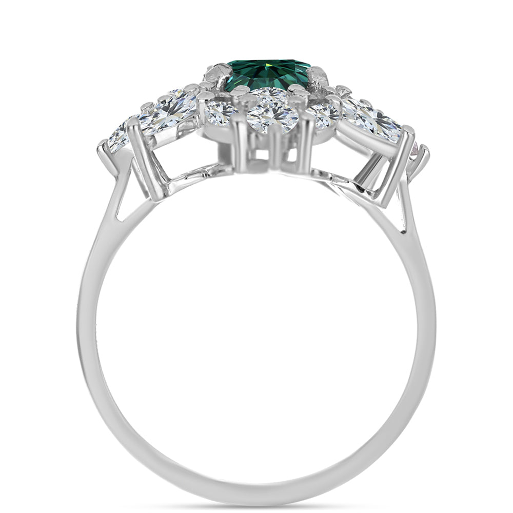 Inel din Argint 925 ( 4.59 grame ) cu Moissanite verde-albăstrui marin și Topaz Alb 4.95 Carate 2 