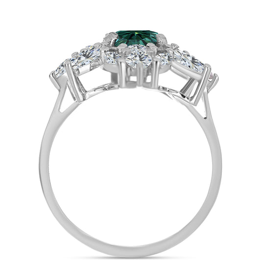 Inel din Argint 925 ( 4.59 grame ) cu Moissanite verde-albăstrui marin și Topaz Alb 4.95 Carate