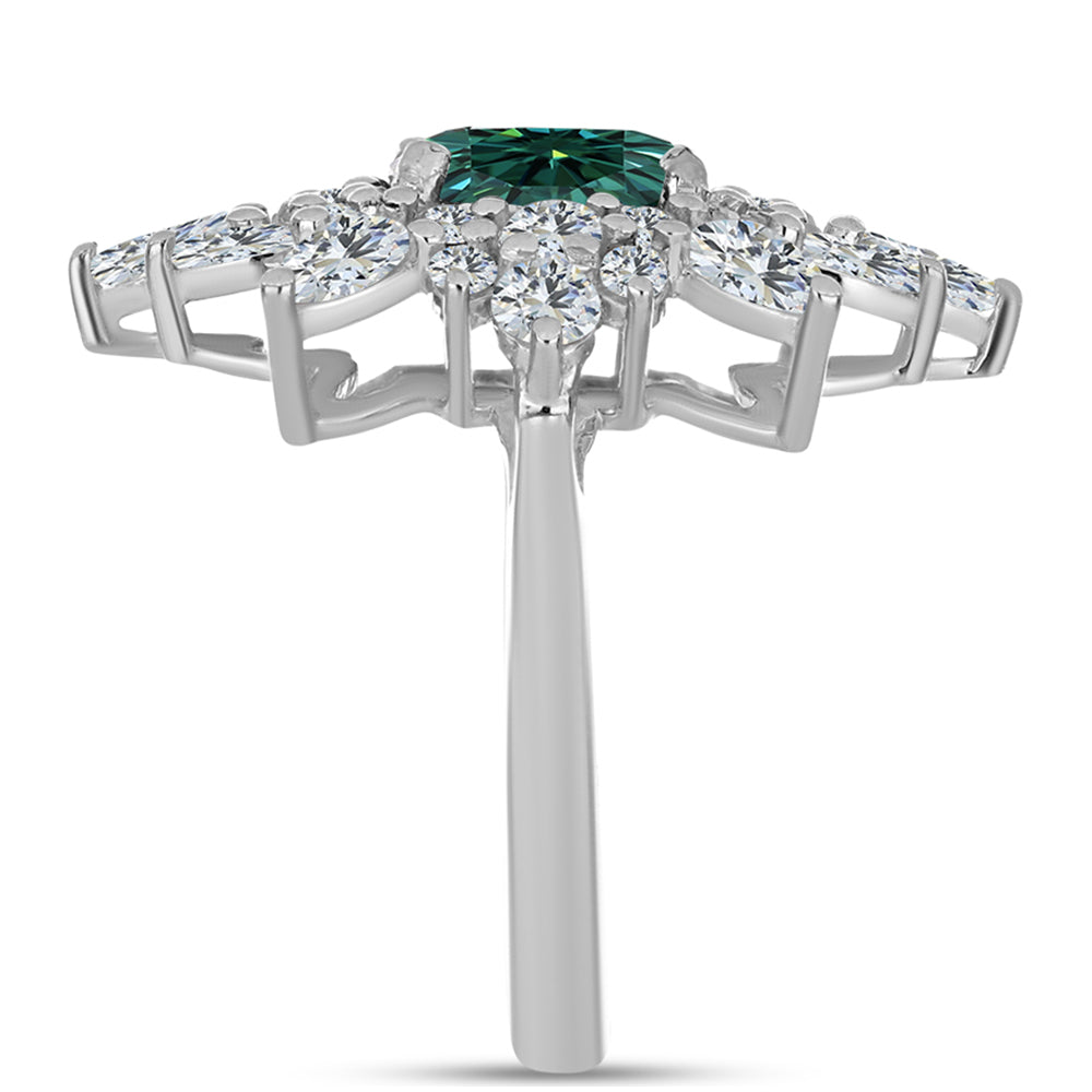 Inel din Argint 925 ( 4.59 grame ) cu Moissanite verde-albăstrui marin și Topaz Alb 4.95 Carate 4 