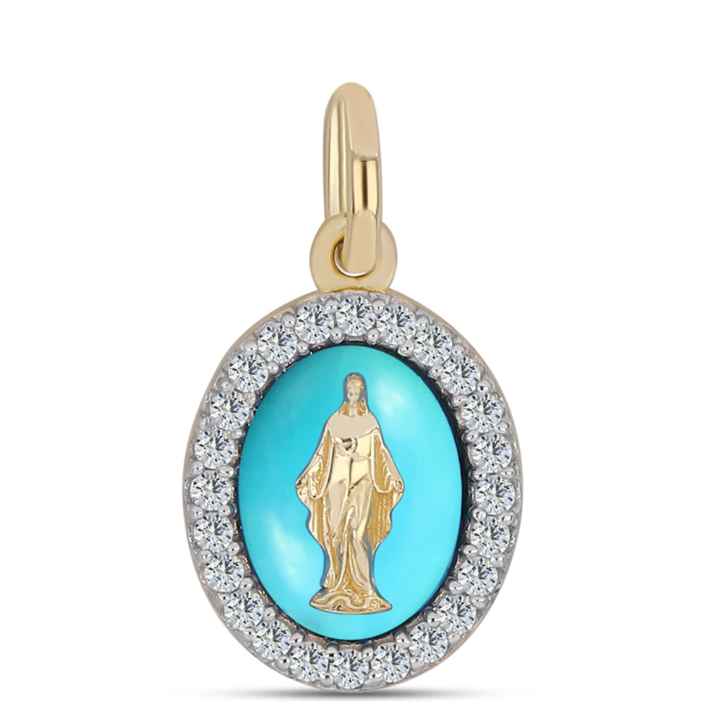 Pandantiv din Argint 925 Placat cu Aur ( 1.71 grame ) cu Turcoaz ”Frumoasa Adormită” și Topaz Alb 1.22 Carate 1 