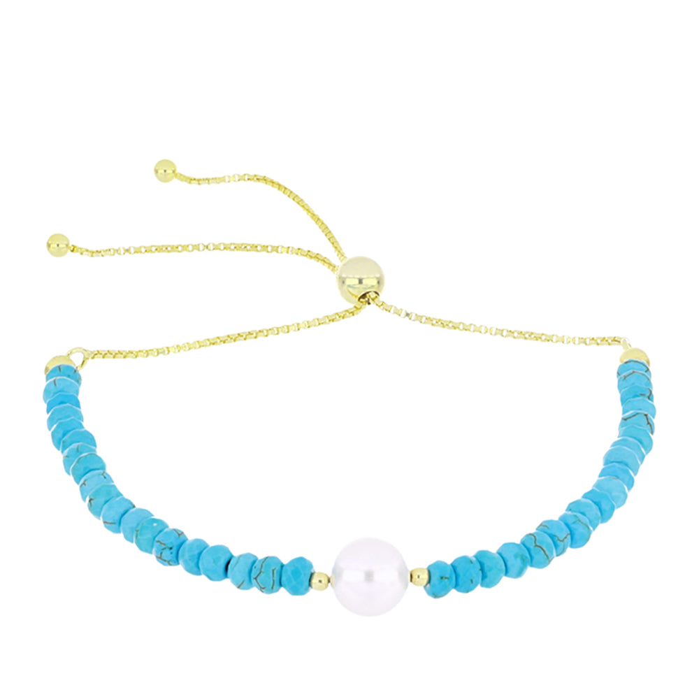 Brățară din Argint 925 Placat cu Aur ( 1.85 grame ) cu Turcoaz ”Frumoasa Adormită” și Perlă de Apă Dulce Albă 14.25 Carate 1 