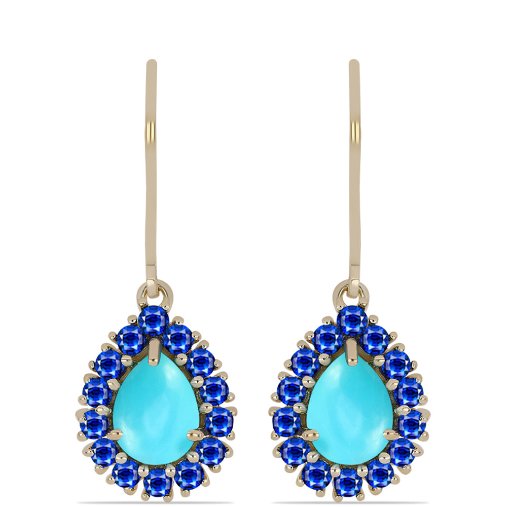 Cercei din Argint 925 Placat cu Aur ( 3.09 grame ) cu Turcoaz ”Frumoasa Adormită” și Safir Albastru Australian 3.68 Carate