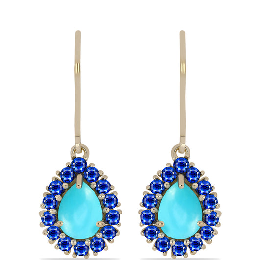 Cercei din Argint 925 Placat cu Aur ( 3.09 grame ) cu Turcoaz ”Frumoasa Adormită” și Safir Albastru Australian 3.68 Carate