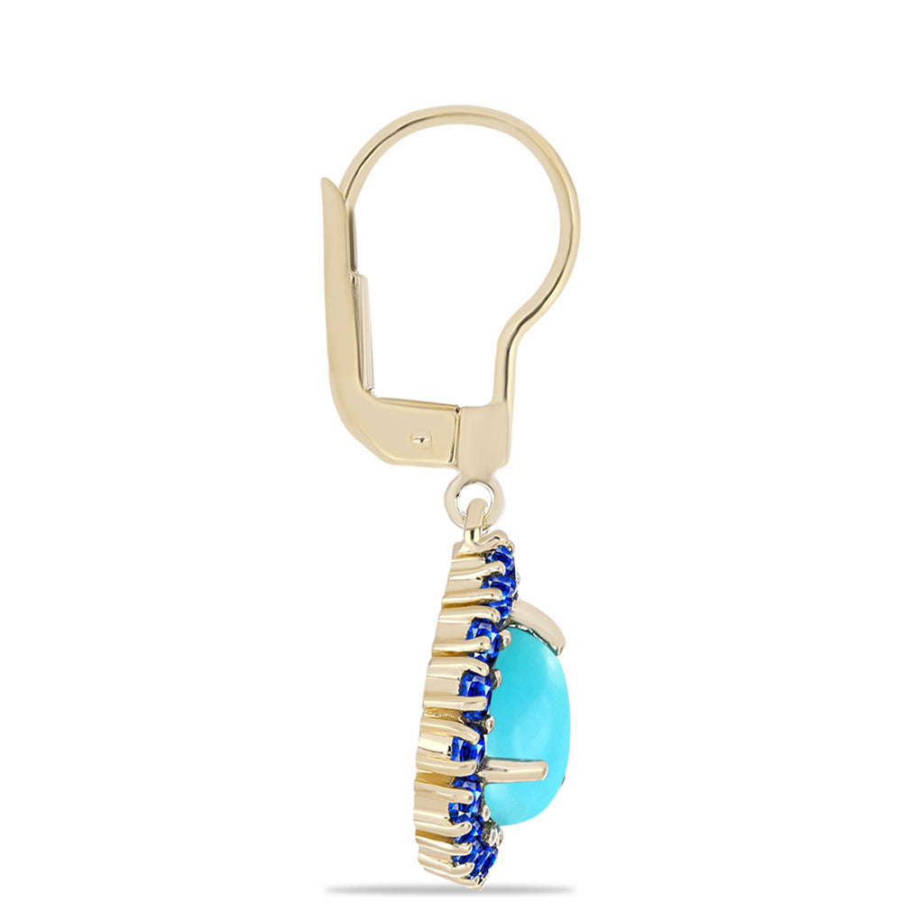 Cercei din Argint 925 Placat cu Aur ( 3.09 grame ) cu Turcoaz ”Frumoasa Adormită” și Safir Albastru Australian 3.68 Carate 2 