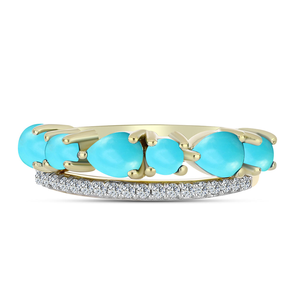 Inel din Argint 925 Placat cu Aur ( 3.62 grame ) cu Turcoaz ”Frumoasa Adormită” și Topaz Alb 1.6 Carate