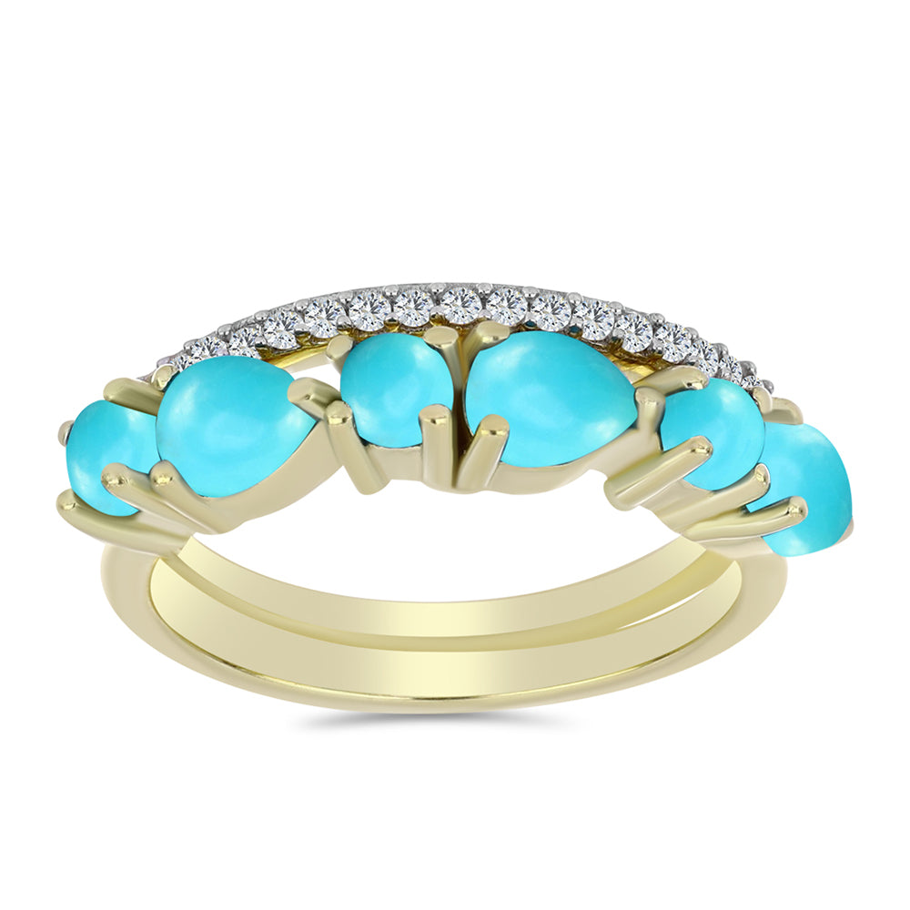 Inel din Argint 925 Placat cu Aur ( 3.62 grame ) cu Turcoaz ”Frumoasa Adormită” și Topaz Alb 1.6 Carate 3 