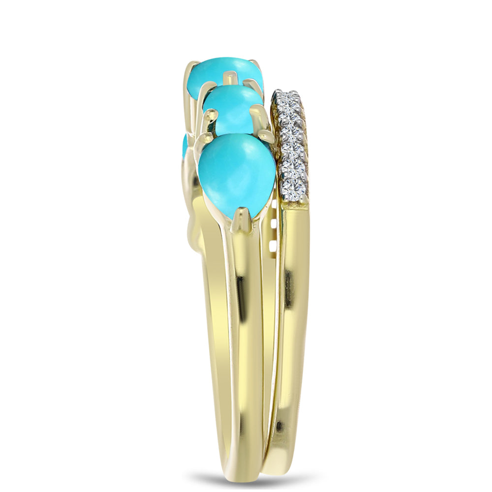 Inel din Argint 925 Placat cu Aur ( 3.62 grame ) cu Turcoaz ”Frumoasa Adormită” și Topaz Alb 1.6 Carate 4 