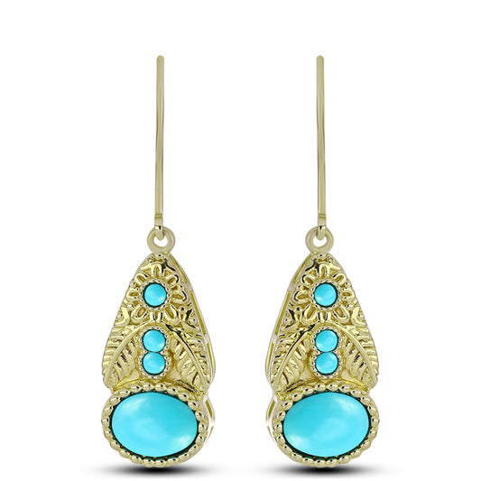 Cercei din Argint 925 Placat cu Aur ( 4.7 grame ) cu Turcoaz ”Frumoasa Adormită” 2.43 Carate