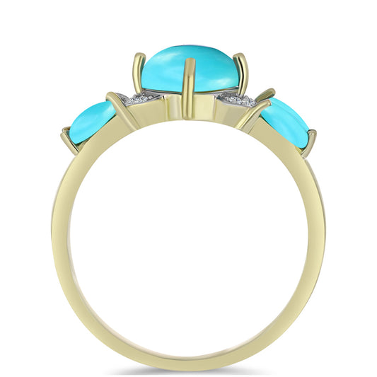 Inel din Argint 925 Placat cu Aur ( 2.19 grame ) cu Turcoaz ”Frumoasa Adormită” și Topaz Alb 2.09 Carate