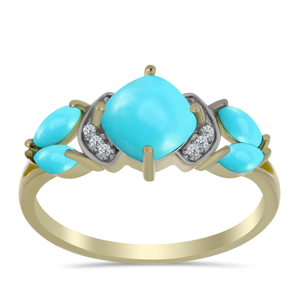 Inel din Argint 925 Placat cu Aur ( 2.19 grame ) cu Turcoaz ”Frumoasa Adormită” și Topaz Alb 2.09 Carate