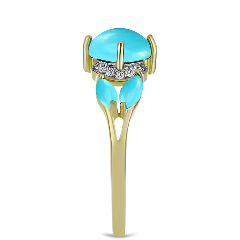 Inel din Argint 925 Placat cu Aur ( 2.19 grame ) cu Turcoaz ”Frumoasa Adormită” și Topaz Alb 2.09 Carate 4 
