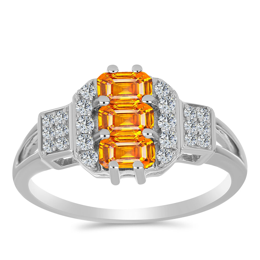 Inel din Argint 925 ( 2.98 grame ) cu Safir Padparadscha și Topaz Alb 1.35 Carate 3 
