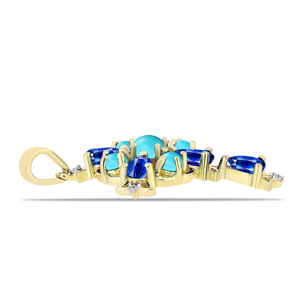 Cruce Pandantiv din Argint 925 Placat cu Aur ( 2.5 grame ) cu Turcoaz ”Frumoasa Adormită” și Safir Albastru Australian 2.65 Carate 2 