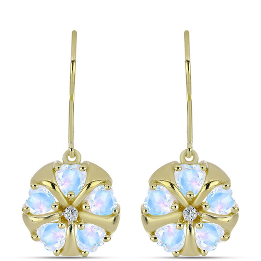 Cercei din Argint 925 Placat cu Aur ( 4.17 grame ) cu Piatra Lunii Curcubeu și Topaz Alb 2.29 Carate