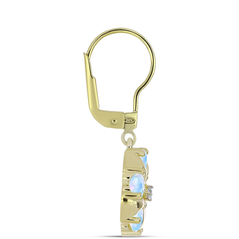 Cercei din Argint 925 Placat cu Aur ( 4.17 grame ) cu Piatra Lunii Curcubeu și Topaz Alb 2.29 Carate 2 
