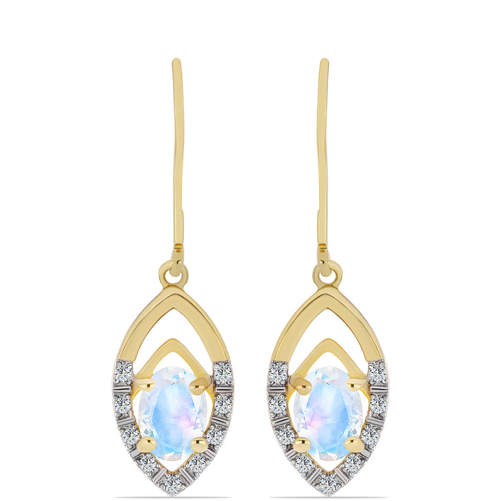 Cercei din Argint 925 Placat cu Aur ( 2.71 grame ) cu Piatra Lunii Curcubeu și Topaz Alb 1.71 Carate