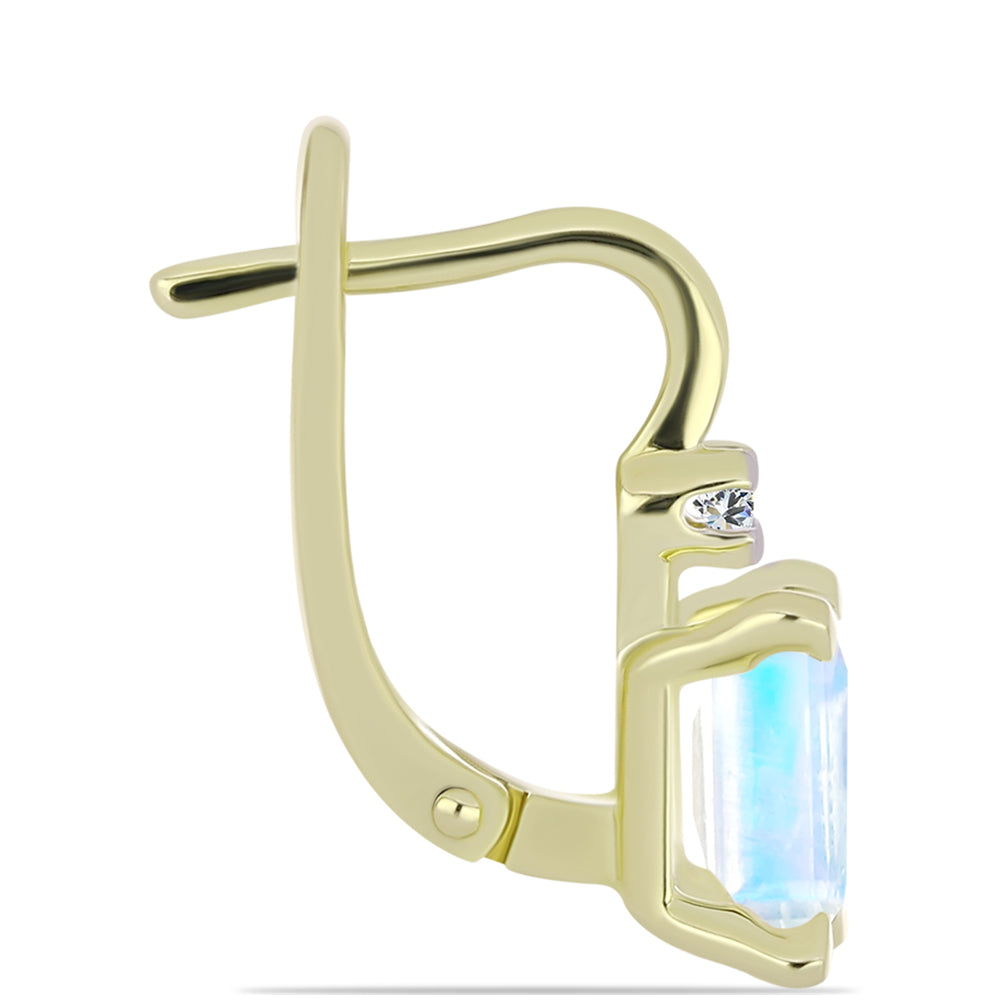 Cercei din Argint 925 Placat cu Aur ( 3.48 grame ) cu Piatra Lunii Curcubeu și Topaz Alb 2.99 Carate 2 