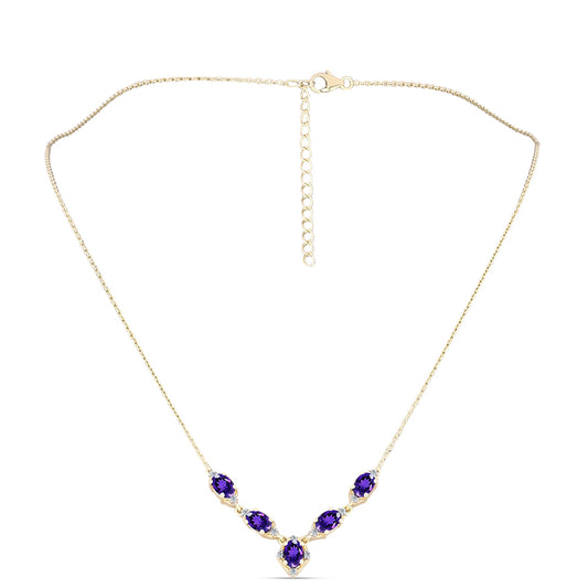 Colier din Argint 925 Placat cu Aur ( 5.09 grame ) cu Ametist Marocan și Topaz Alb 2.11 Carate