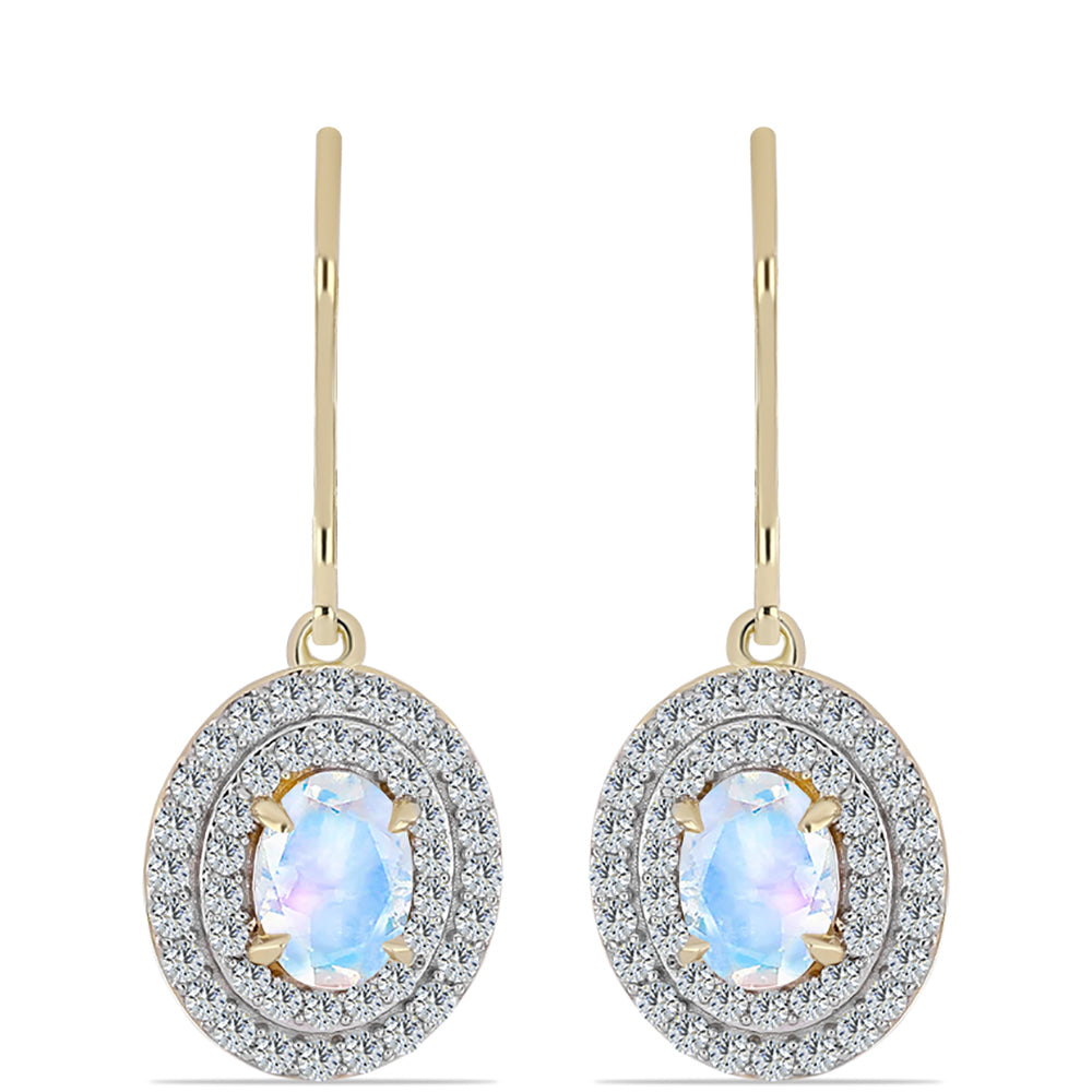 Cercei din Argint 925 Placat cu Aur ( 3.1 grame ) cu Piatra Lunii Curcubeu și Topaz Alb 2.31 Carate