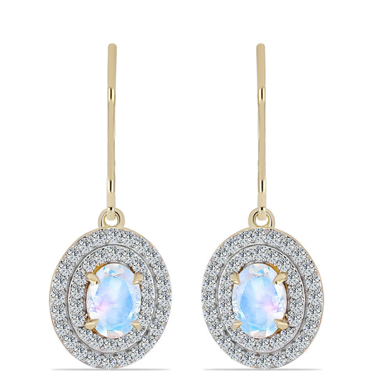 Cercei din Argint 925 Placat cu Aur ( 3.1 grame ) cu Piatra Lunii Curcubeu și Topaz Alb 2.31 Carate