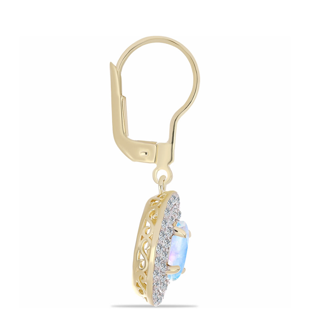Cercei din Argint 925 Placat cu Aur ( 3.1 grame ) cu Piatra Lunii Curcubeu și Topaz Alb 2.31 Carate
