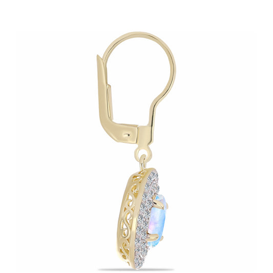 Cercei din Argint 925 Placat cu Aur ( 3.1 grame ) cu Piatra Lunii Curcubeu și Topaz Alb 2.31 Carate