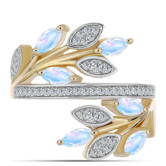 Inel din Argint 925 Placat cu Aur ( 5.23 grame ) cu Piatra Lunii Curcubeu și Topaz Alb 1.25 Carate