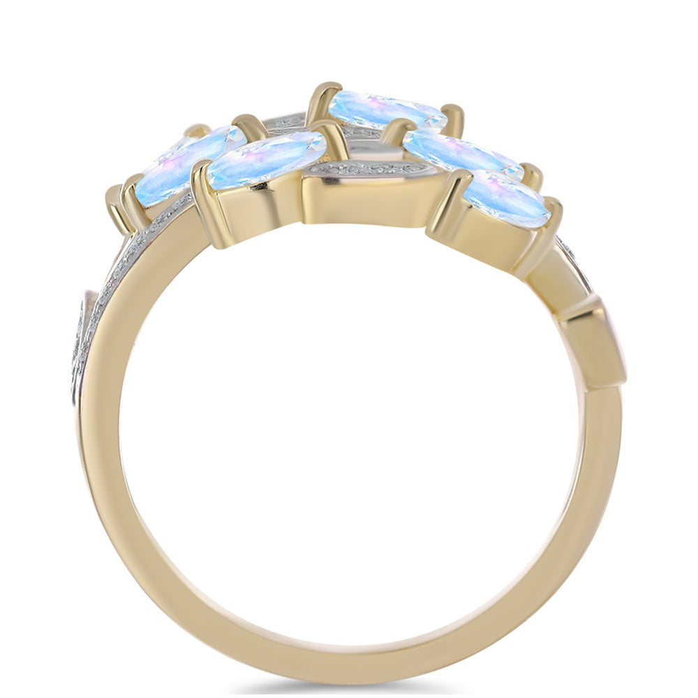 Inel din Argint 925 Placat cu Aur ( 5.23 grame ) cu Piatra Lunii Curcubeu și Topaz Alb 1.25 Carate 2 