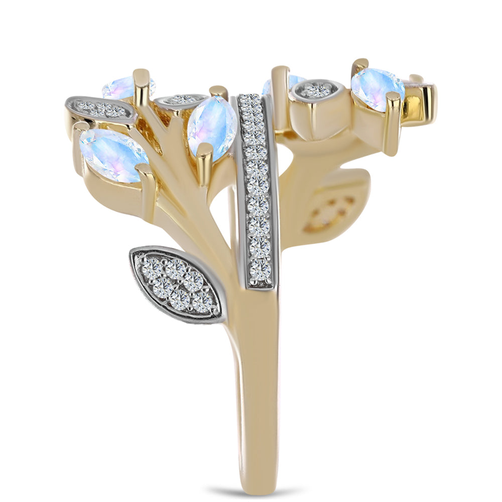 Inel din Argint 925 Placat cu Aur ( 5.23 grame ) cu Piatra Lunii Curcubeu și Topaz Alb 1.25 Carate