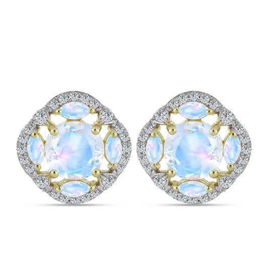 Cercei din Argint 925 Placat cu Aur ( 4.33 grame ) cu Piatra Lunii Curcubeu 3.55 Carate