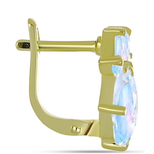 Cercei din Argint 925 Placat cu Aur ( 3.52 grame ) cu Piatra Lunii Curcubeu 5.23 Carate