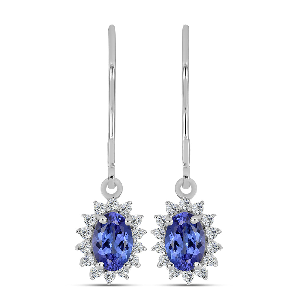 Cercei din Argint 925 ( 1.75 grame ) cu Tanzanit AA și Topaz Alb 1.07 Carate 1 