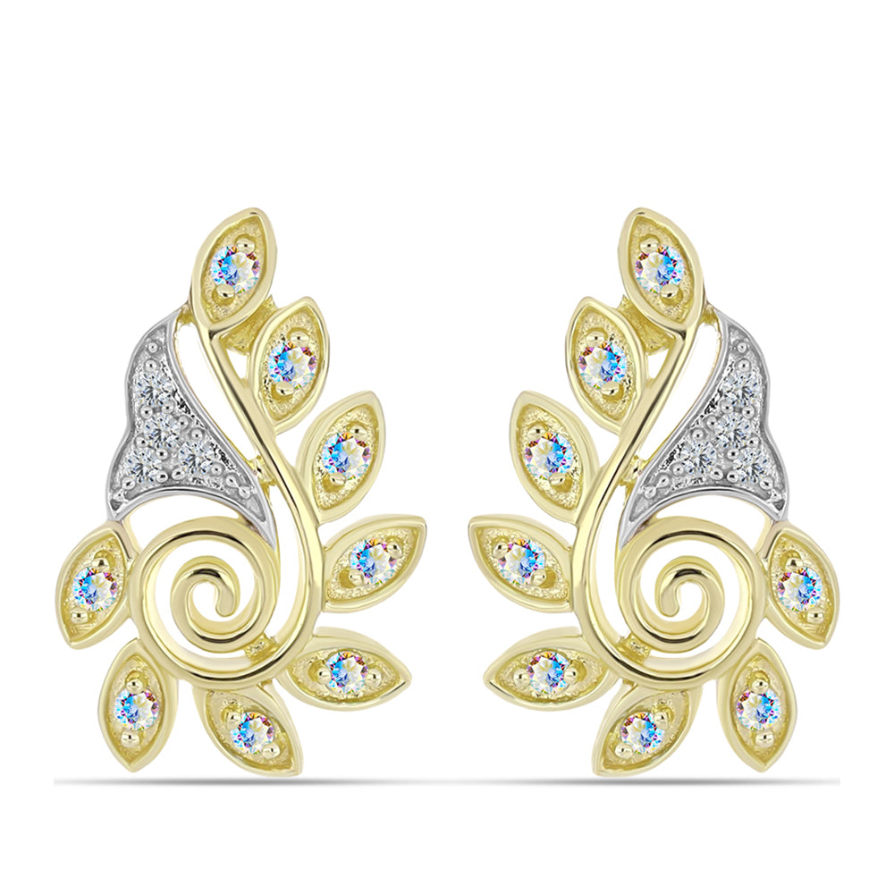 Cercei din Argint 925 Placat cu Aur ( 4.38 grame ) cu Moissanit de Gheață și Topaz Alb 0.31 Carate 1 