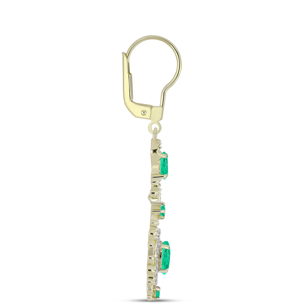 Cercei din Argint 925 Placat cu Aur ( 4.13 grame ) cu Smarald Columbian și Diamant Alb 1.67 Carate