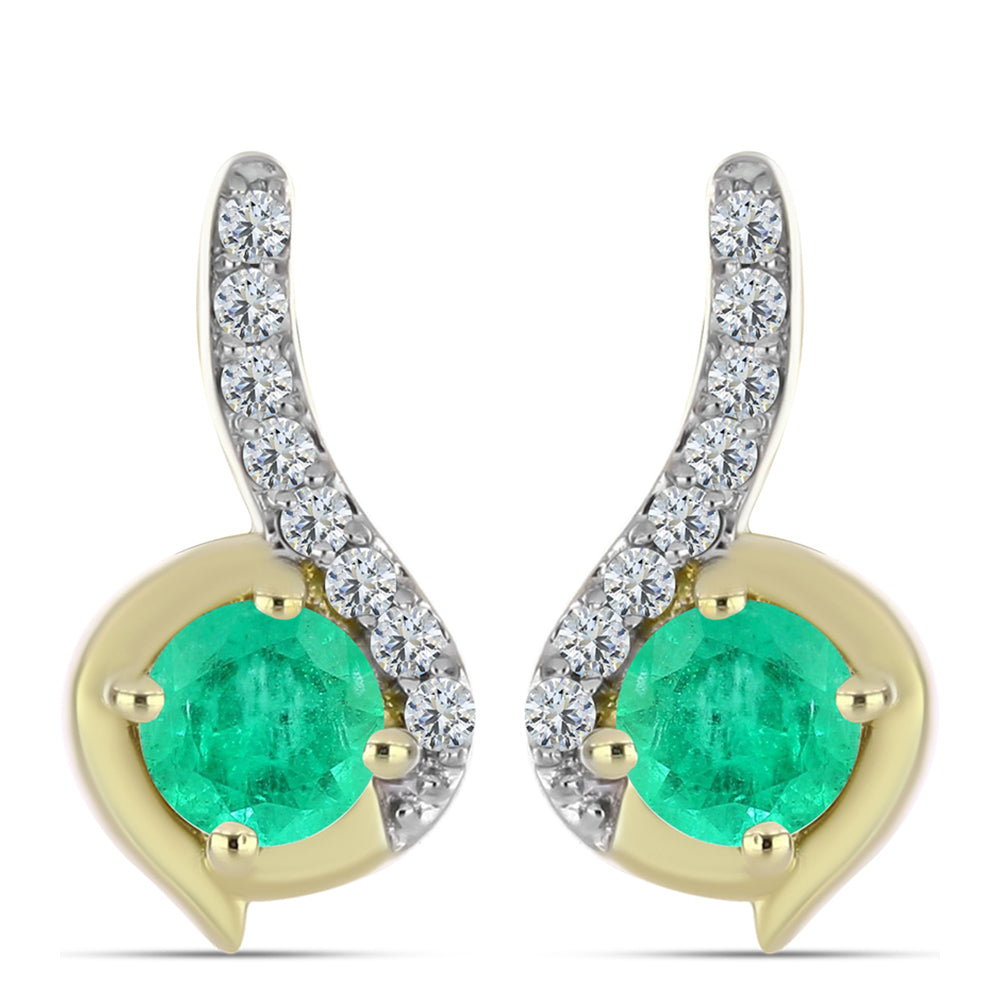 Cercei din Argint 925 Placat cu Aur ( 2.66 grame ) cu Smarald Columbian și Diamant Alb 0.64 Carate