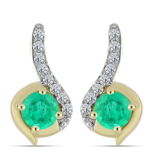 Cercei din Argint 925 Placat cu Aur ( 2.66 grame ) cu Smarald Columbian și Diamant Alb 0.64 Carate