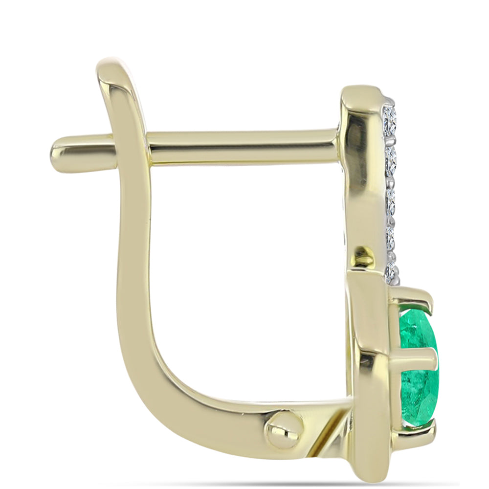 Cercei din Argint 925 Placat cu Aur ( 2.66 grame ) cu Smarald Columbian și Diamant Alb 0.64 Carate 2 