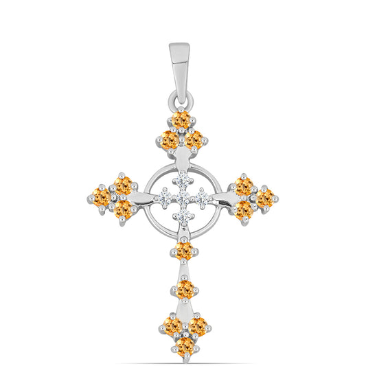 Cruce Pandantiv din Argint 925 ( 2.06 grame ) cu Topaz Galben Imperial și Topaz Alb 0.67 Carate