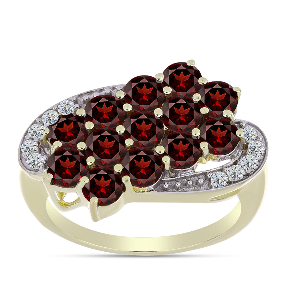Inel din Argint 925 Placat cu Aur ( 3.44 grame ) cu Granat Barton și Topaz Alb 3.15 Carate